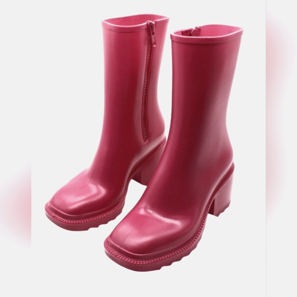 INC Womens EverettP Pink Block Heel Square Toe Wellies Mid-Calf Boots Sz 6